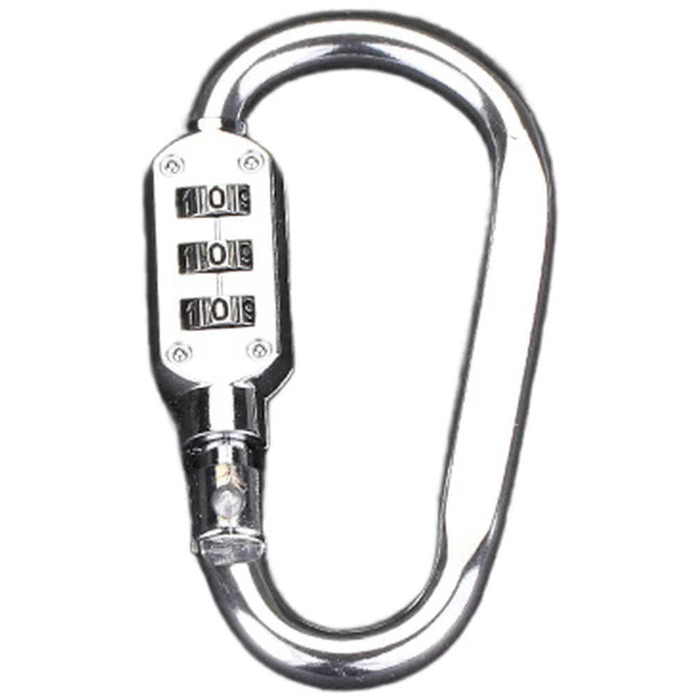 Aluminum Alloy D Shape Carabiner Hook With 3 Digit Combination Lock For Travel Backpack Helmet Bike Basket Security Gear