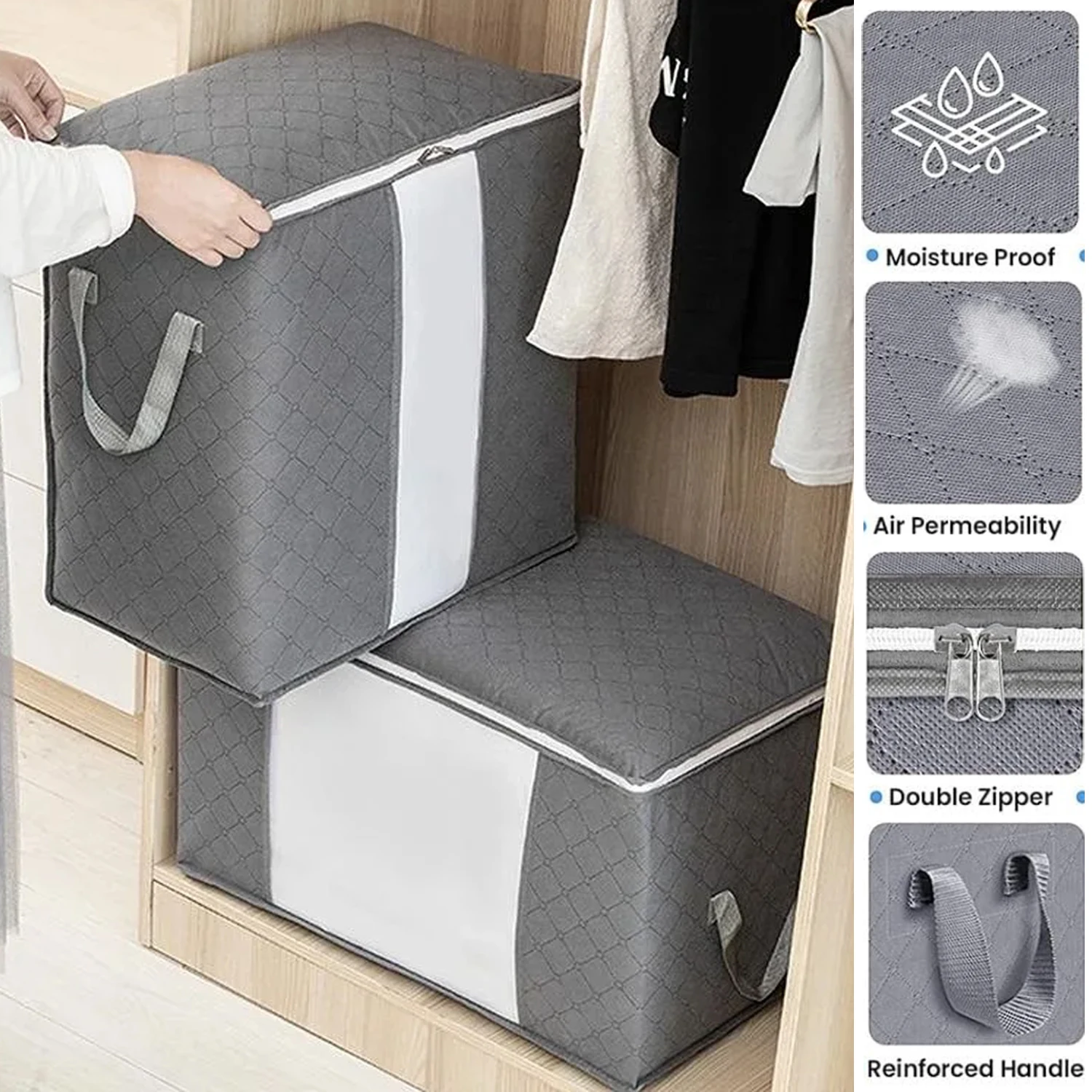

Large Capacity Quilt Storage Bag with Zipper, Dust Proof Clothe Organizer Duvet Blanket Storages Bag Moving Wardrobe Storage Box