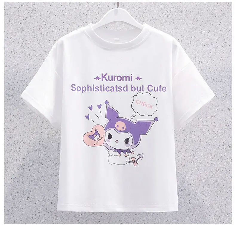 Kuromi Short-Sleeved Pleated Skirt Y2K Sanrios Anime Kawaii Student Loose Casual Fashion Soft Comfortable Sweet Girly Cute Suit