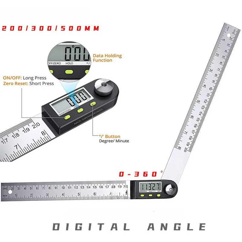 200mm Digital Protractor Inclinometer Electronic Angle Gauge Stainless Steel Angle Ruler Goniometer Electronic 360° Protractors