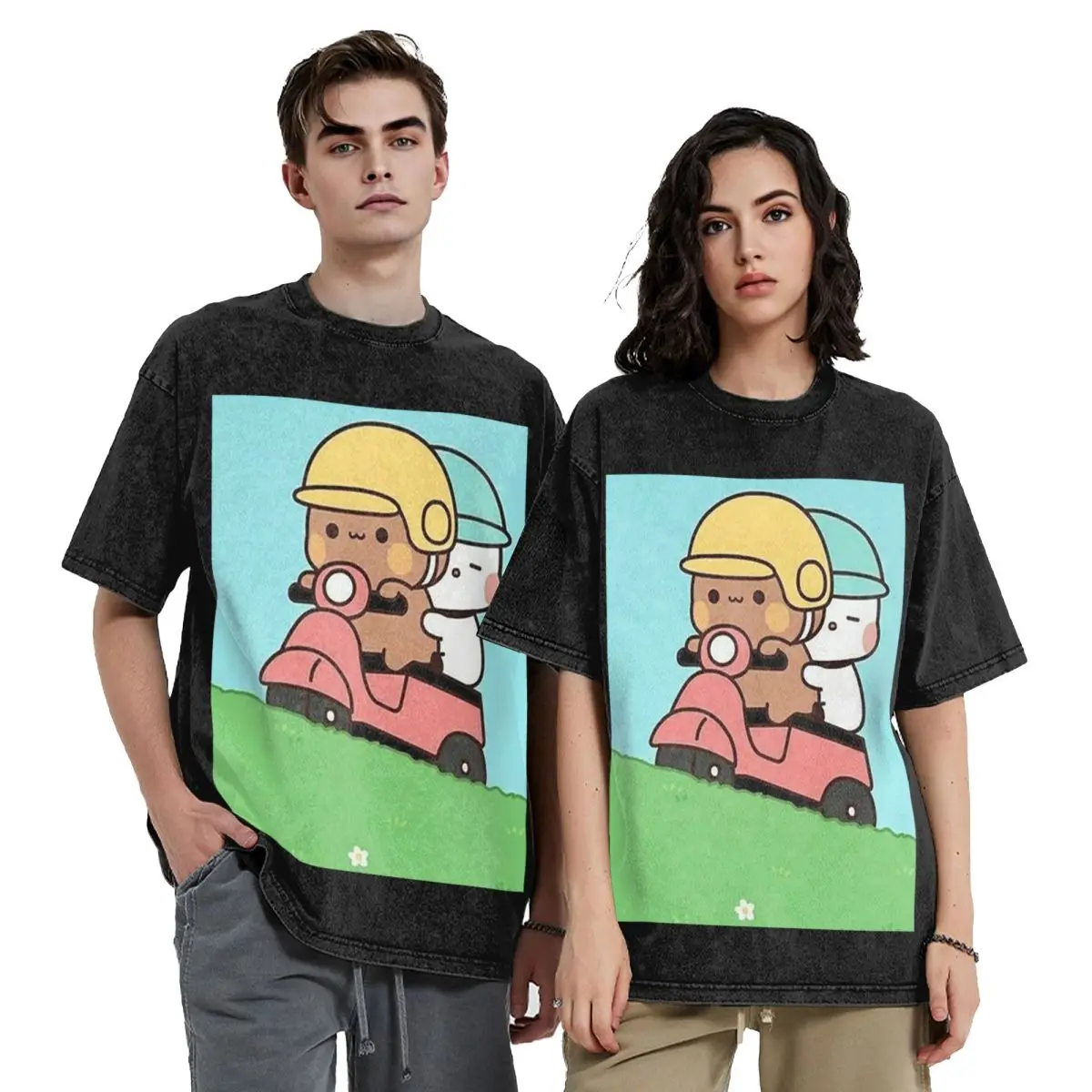 Peach And Goma Bubu Dudu Balloon Washed T Shirts Casual Short Sleeve Hip Hop T-Shirt Streetwear Tops Tees for Men Women