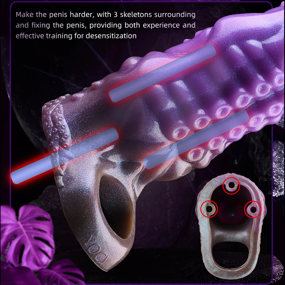 YOCY الأخطبوط اللامسة دسار غمد سيليكون ديك توسيع جهاز مغلق القضيب كم الجنس لعب لمتعة الكبار مثير متجر #4