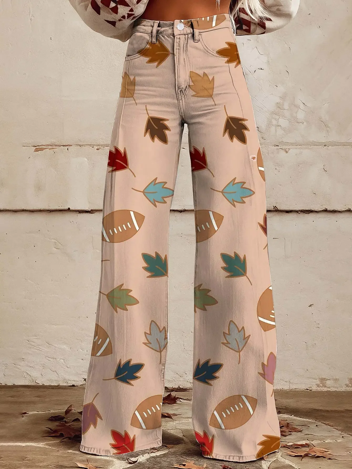 Women's new  fashionable, beautiful, fantasy floral print, loose flared imitation jeans