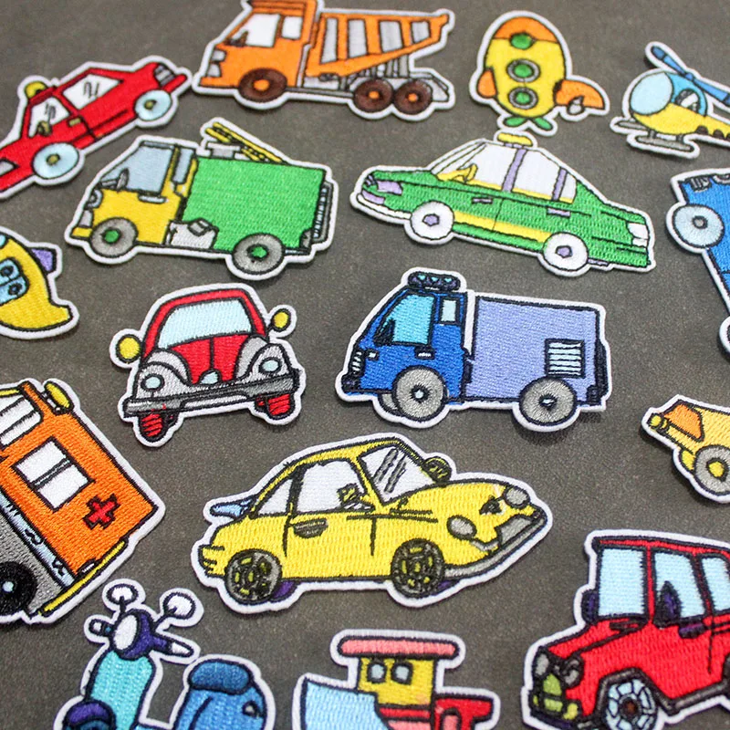 16Pcs/lot Cartoon Cars Patches for Kids Clothes Jackets Cute Iron on Badges Fabric Cheap Embroidered Stickers Sewing Supplies