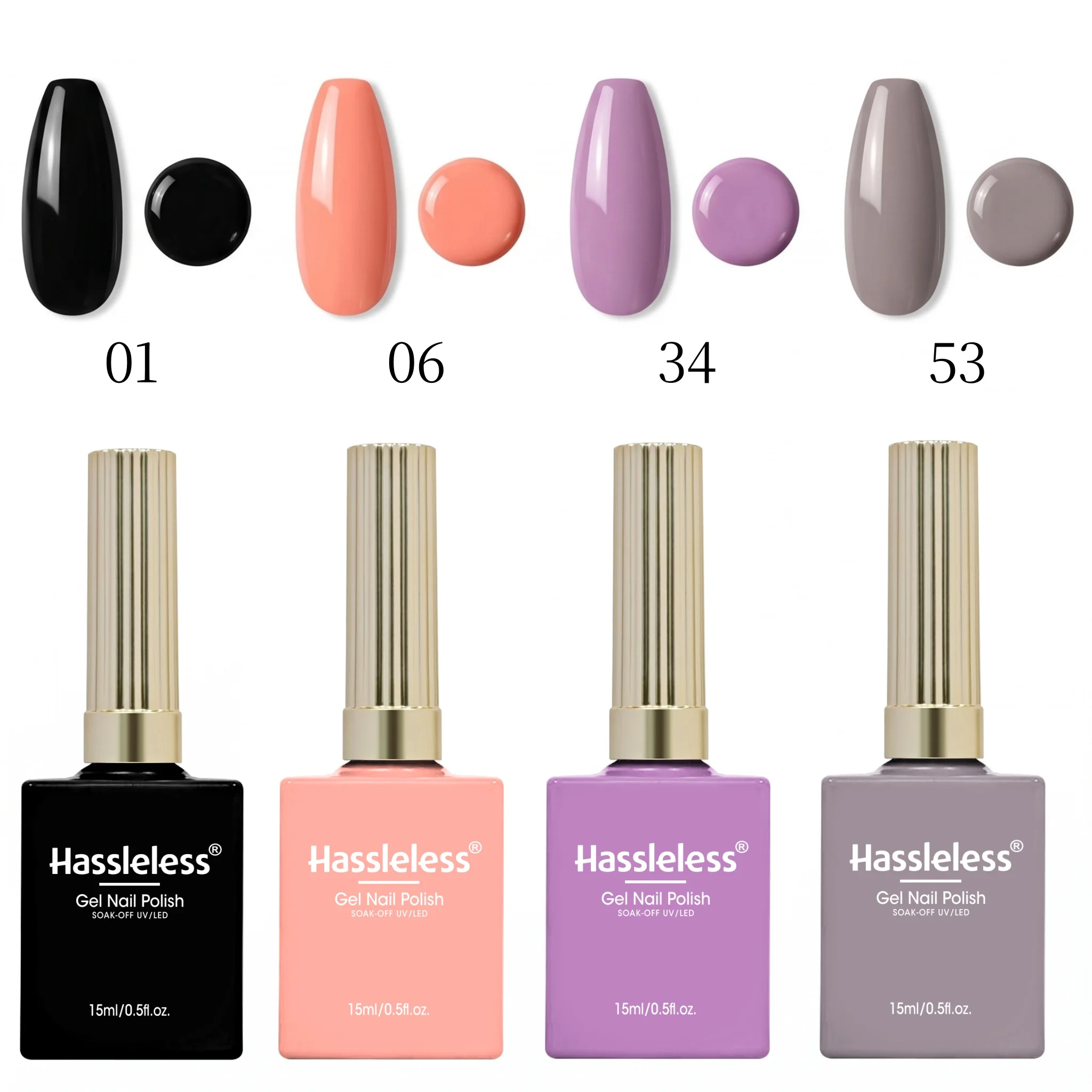 Hassleless 4Pcs Contrasting Color Nail Polish Set Black Peach Pink Purple Gray Simple Solid Color Nail Polish