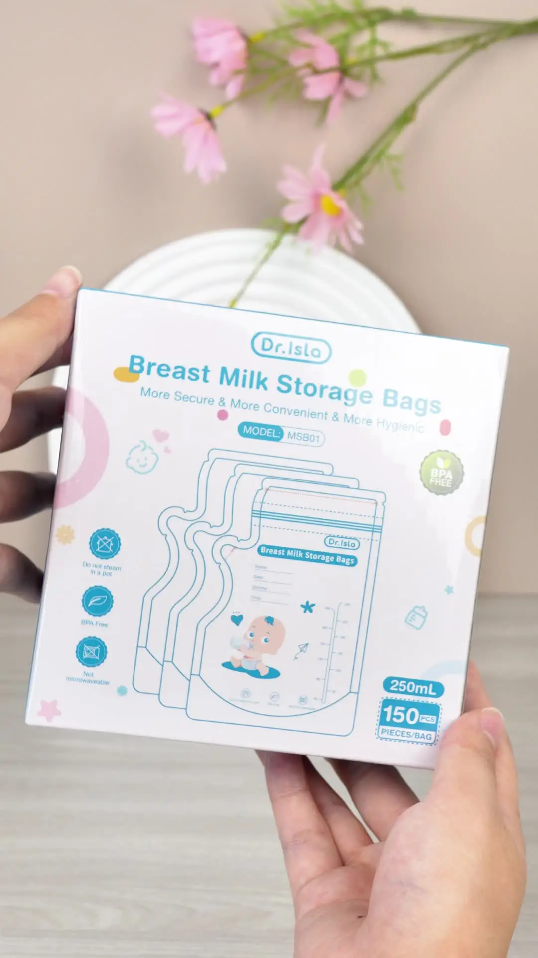 MAMIJOY 250ML Breast Milk Storage Bag 30/150PCS Two Track Seal Independent Spout Design Milk Storage Bag BPA Free Gift Pen MSB01