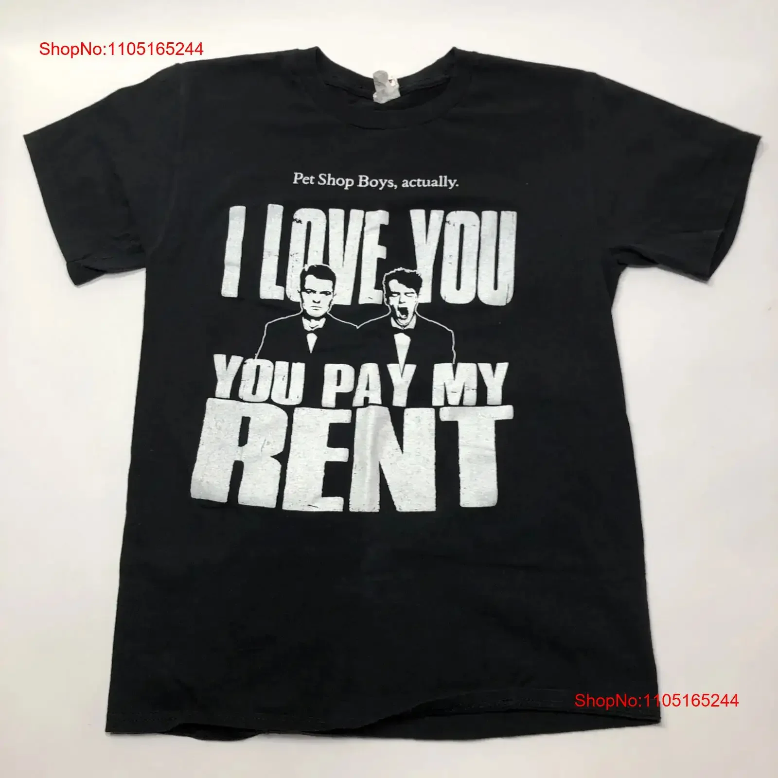 Pet shop meninos realmente logotipo eu te amo pague meu aluguel tamanho pequeno preto t camisa vintage lavado versátil topo para uso diário