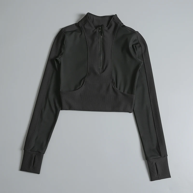 スタンドカラーハーフジッパータイトスポーツジャケット女性用ショートランニングフィットネス服トップトレーニング痩身ヨガスーツロング