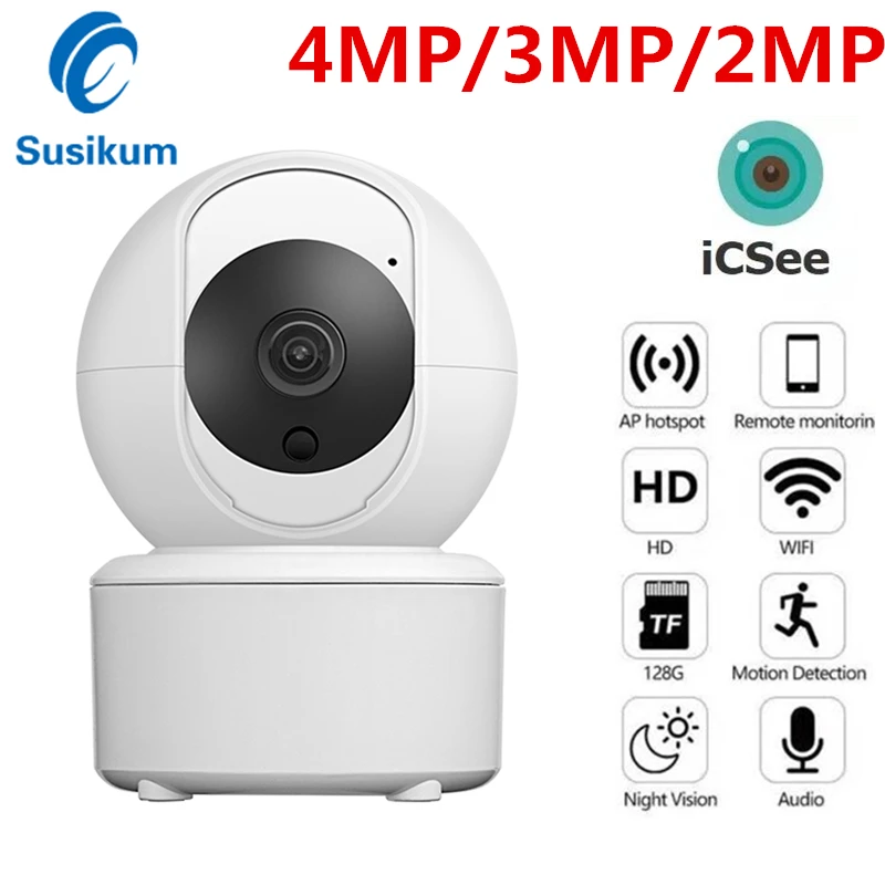 

4MP ICSee Smart Home Camera Security Protection CCTV Two Ways AUDIO MINI Wireless WIFI Camera Full Color Night Vision