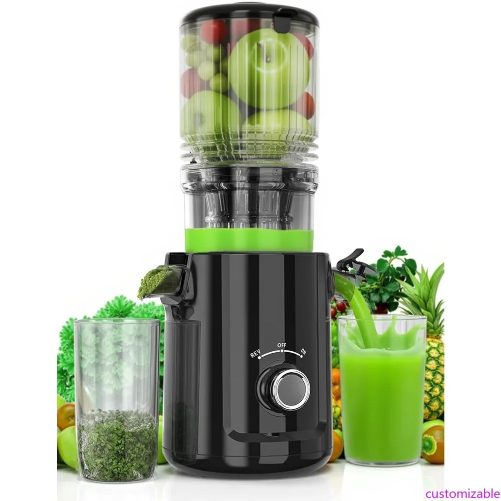 

Настраиваемая соковыжималка холодного отжима — соковыжималка с большой подачей 5,3 дюйма для целых овощей и фруктов, 99% высокий выход сока, Quie