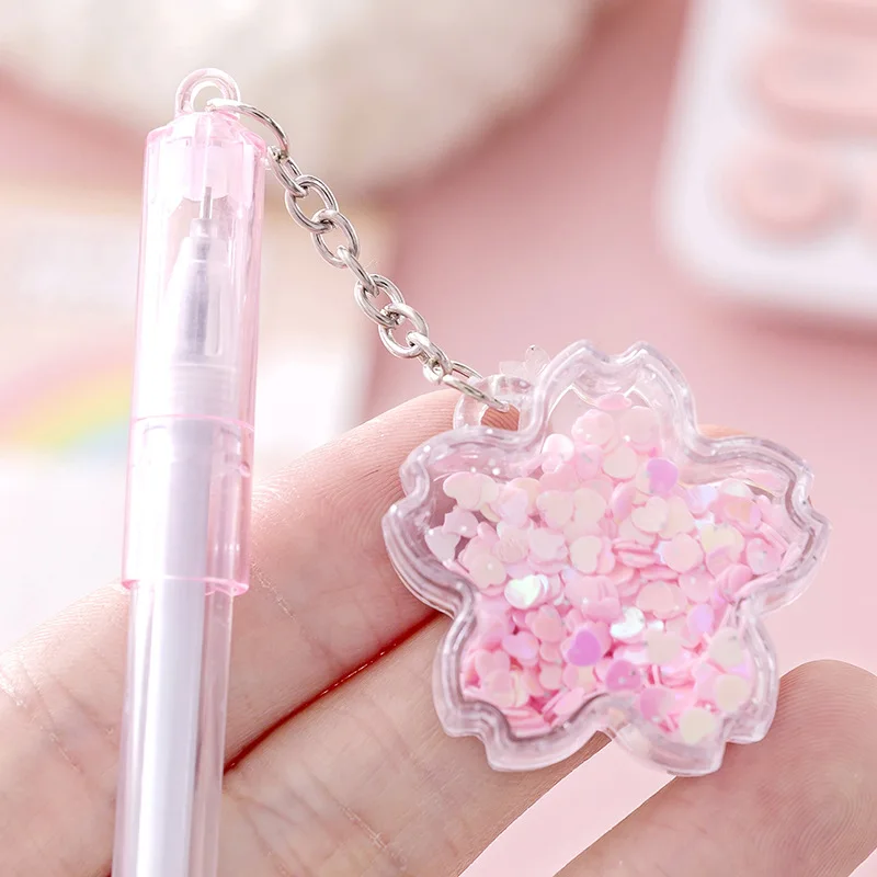 sequins flower pendant gel pen caneta bonito dos desenhos animados caneta tinteiro fresca pequena estudante escrevendo artigos de papelaria atacado 24 pcs 01