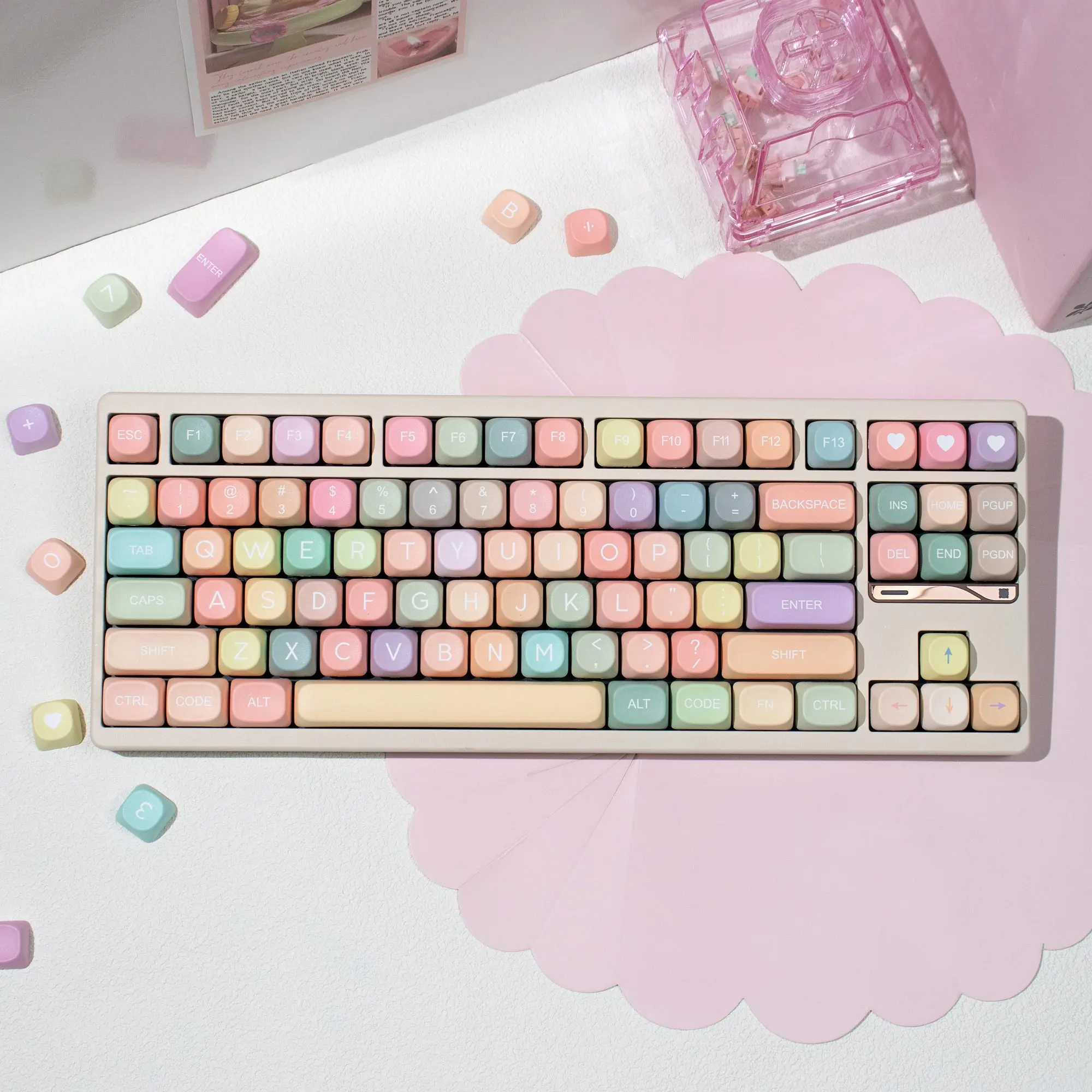 126 Keys Rainbow MOA Keycaps PBT Keycaps Dye-Sublimation Keycaps Cute Candy Colorful Custom keycaps For Mechanical Keyboards