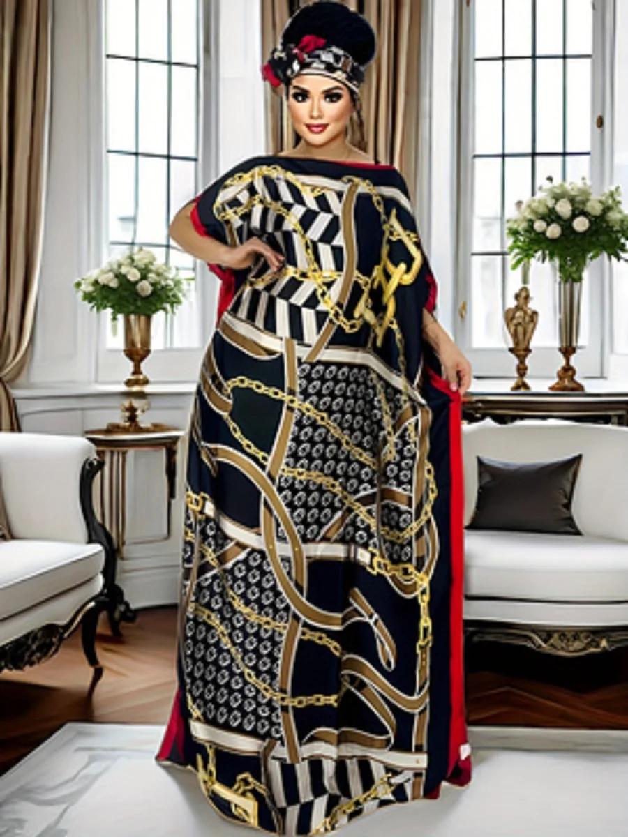 2026 New Style Fashion Oversize African Women Clothing Dubai Dashiki Abaya Free Size Print Design With Scarf Loose Long Dress