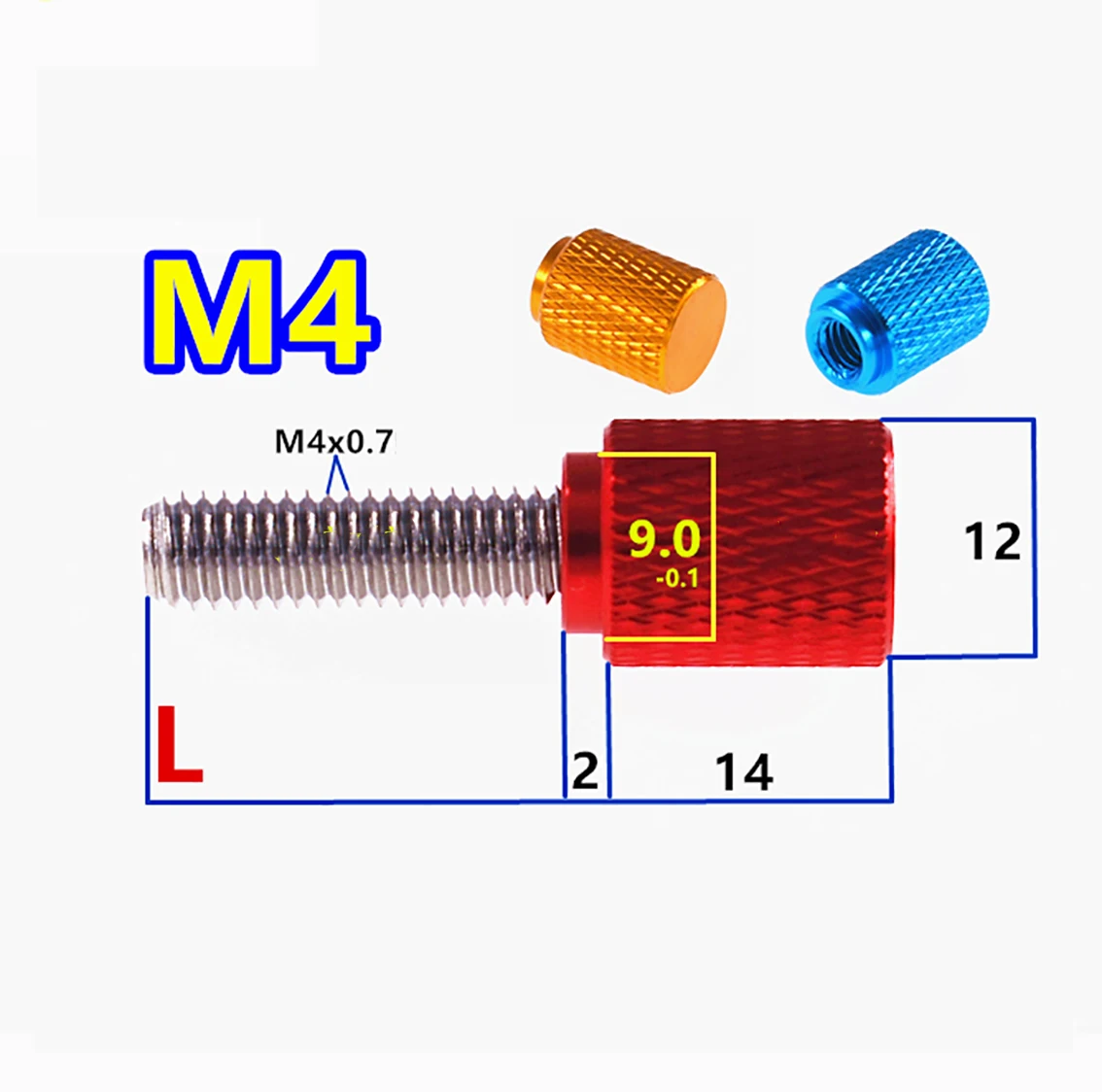 1Pcs Colourful Thumb Screw M4 Aluminum Alloy+Stainless Steel Flat Head Knurled Hand Grip Knob Step Machine Bolts