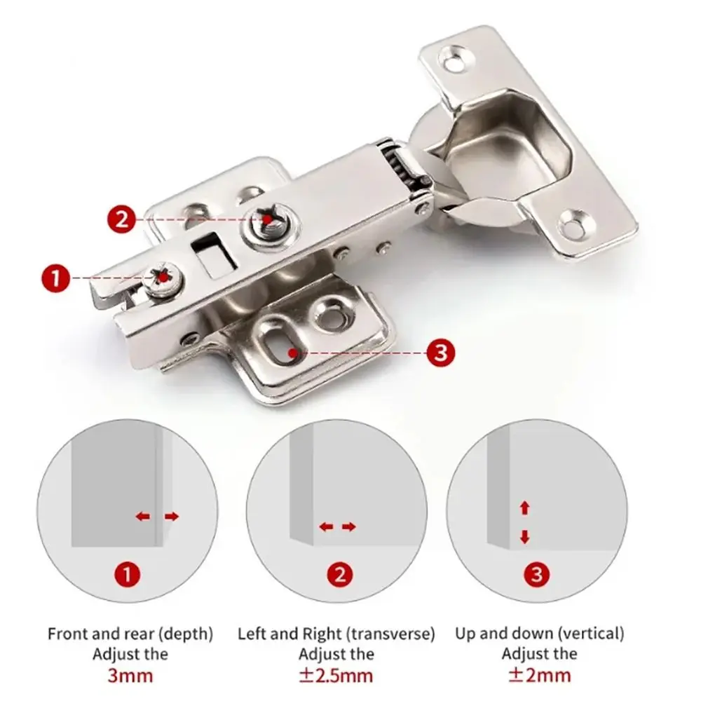 2Pcs Stainless Steel Cabinet Door Hinges Hydraulic Damper Buffer Soft Close Quiet Wardrobe Door Concealed Hinges with Screws