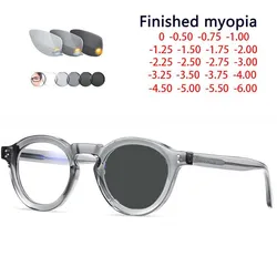 Gafas fotocromáticas redondas para hombres y mujeres, anteojos para miopía, gafas de vista corta para estudiantes, 0-0,5-1-1,25-1,5-1,75 To -6
