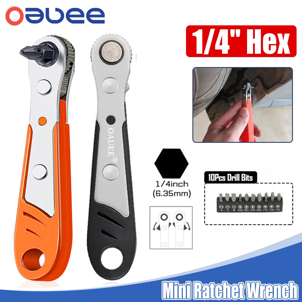 Mini Ratchet Wrench Hex 1 / 4inch Adjustable Mini Quick Release Socket Handle Repair Screwdriver Wrench for Car Dismantling Tool