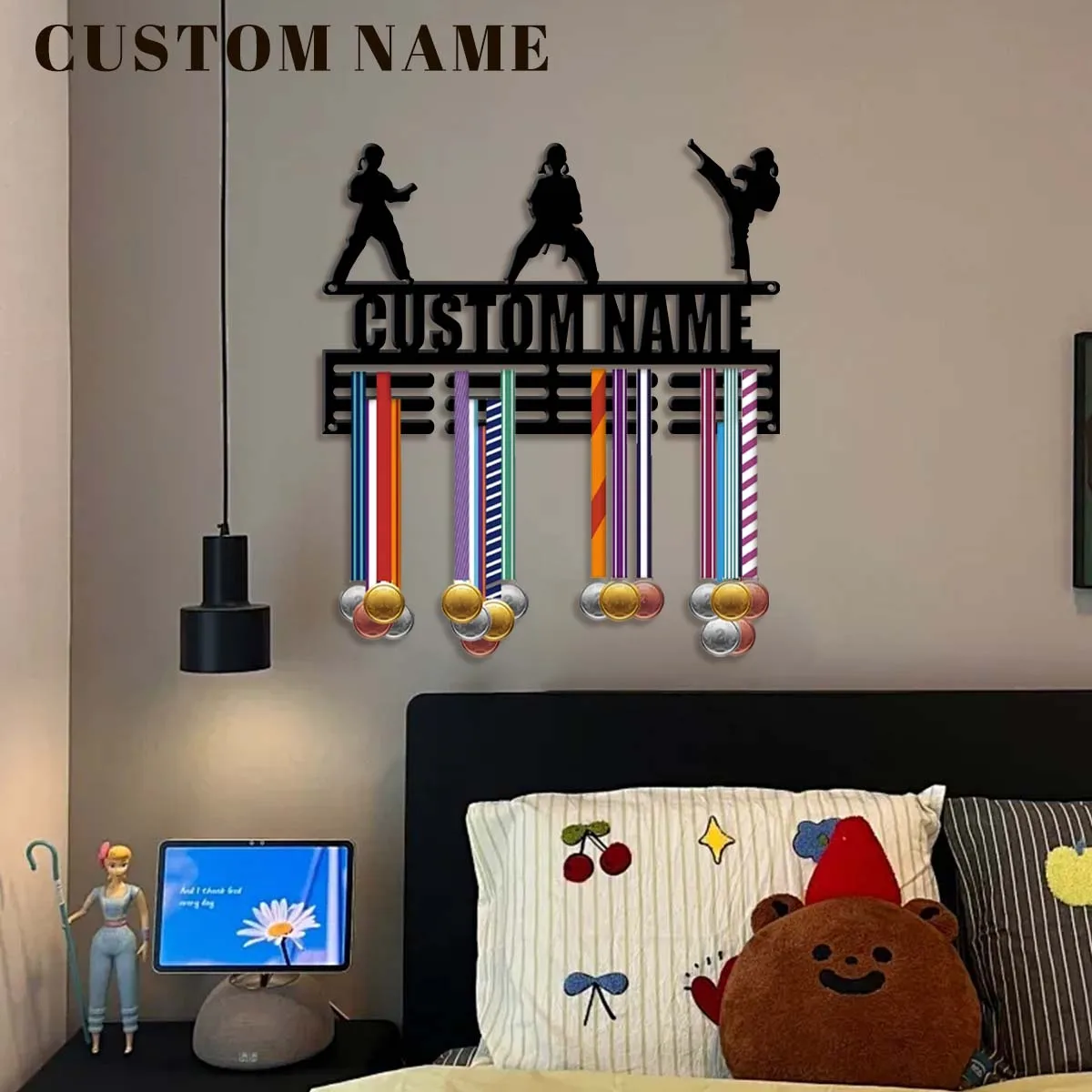 1pc Custom taekwondo Metal Medal Hanger Holder,Personalized Football Number Medal Display Rack for Sports Awards,Home Decor Gift