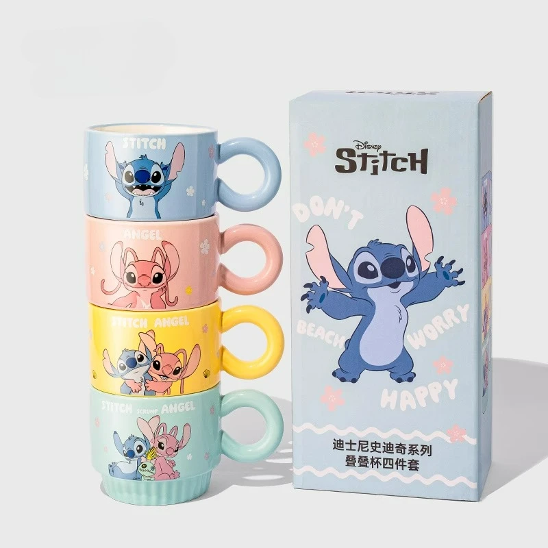 

4pcs Disney Stitch Ceramic Mug, Home, Office, Drinking Water, Coffee Cup, High-Pretty Stacking Cup, Birthday Gift
