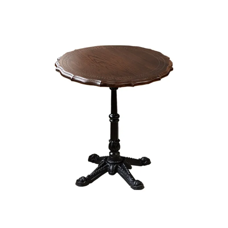 

Retro solid wood coffee table small round table medieval furniture French dessert shop western restaurant table and chair
