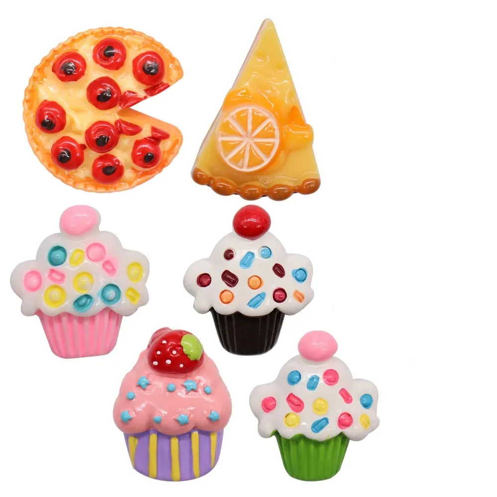 1-6PCS Resin Cartoon Kawaii Cupcake Pizza Lemon Pie Shoe Charms Hole Slipper Accessories Fit Wristbands Decoration Kid Gift