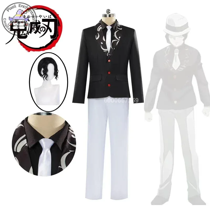 

Kibutsuji Muzan Demon King Косплей Аниме Kimetsu No Yaiba Костюм Униформа Шляпа Парик Костюм Хэллоуин Вечеринка Наряд для Женщин Мужчин