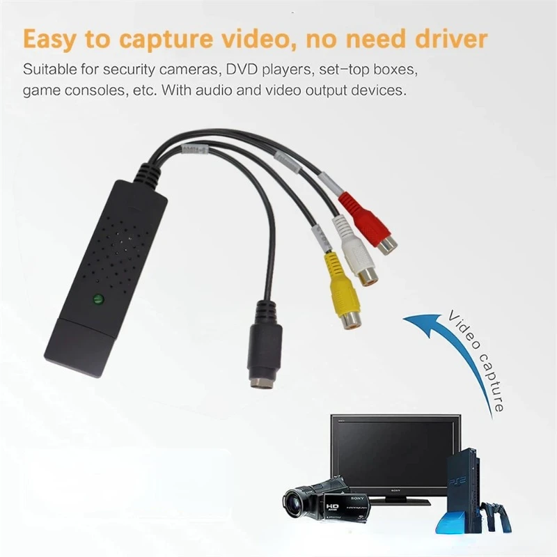 AV Cables Adapter Card TV  DVR Capture  Easy Cap Video  USB 2.0 Easycap  4 Channel DVD VHS Audio  Converter