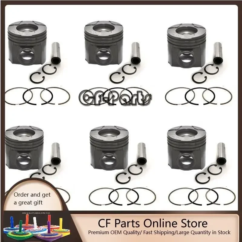 

New 6 Sets STD Piston Kit With Ring 6117-31-2130 Fit For Komatsu 6D140 Engine 140MM