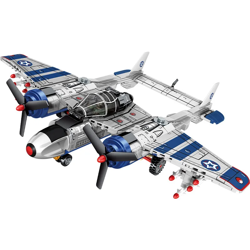 World War Military Plane Airplane US NAVY F4U Corsair & P38 WW2 Fighter Jets Kits Model Building Blocks Bricks Kids Toys Gift