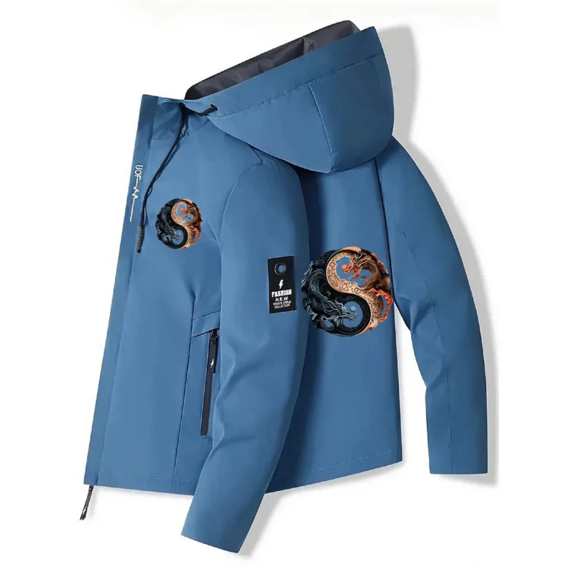 Men's Hooded Jacket - Zippered Windproof Coat with Hood and Zippered Pockets - Waterproof Jacket for Cycling, Fishing, Commuting