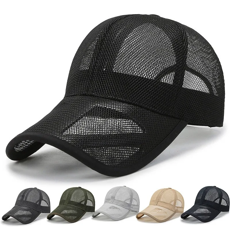 

Solid Color Hollow Out Mesh Baseball Cap Adjustable Breathable Sun Hat Summer Casual Snapback Hat for Women and Men