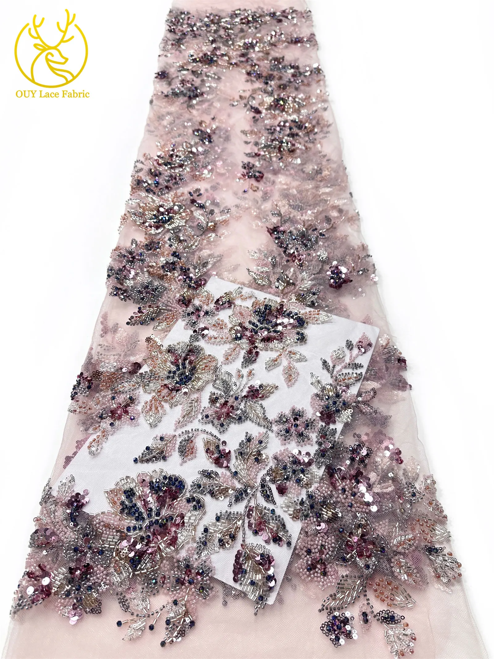 Elegantes neues Design, nigerianischer handgefertigter, stark perlenbesetzter Spitzenstoff, luxuriöse afrikanische französische Pailletten-Spitze für Damen-Partykleider zum Nähen – Detail 21