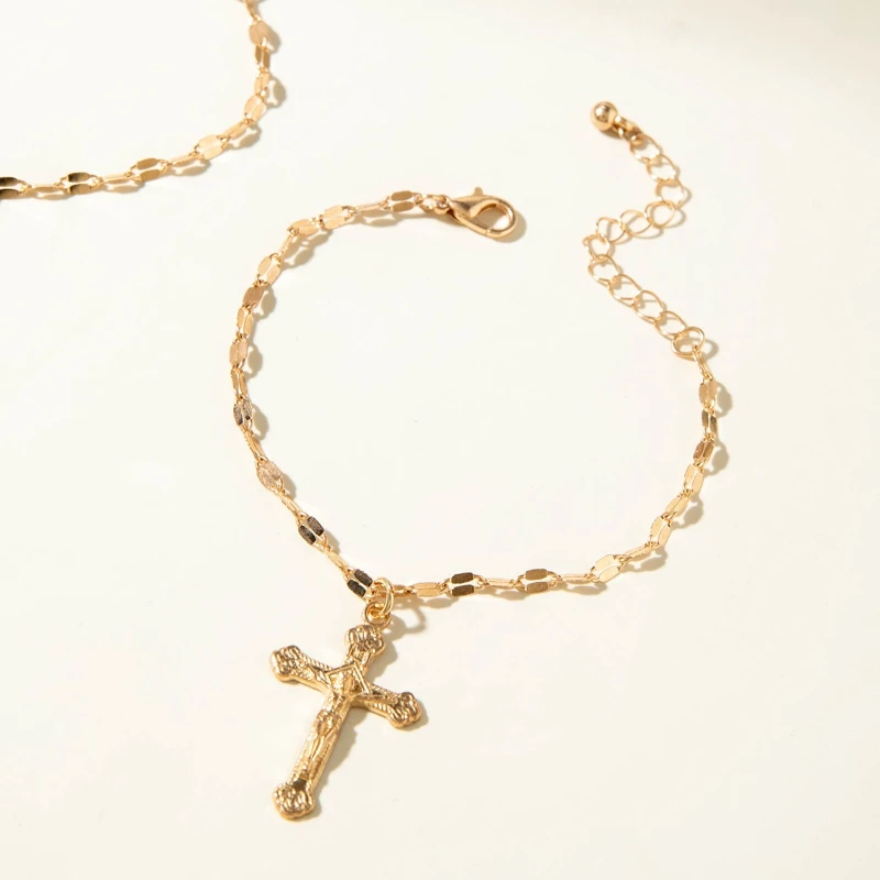 2-قطعة/مجموعة سلسلة ذهبية اللون عبر لوحة دائرية تمثال إصبع سوار ، إكسسوارات مجوهرات عصرية وعصرية للنساء #5