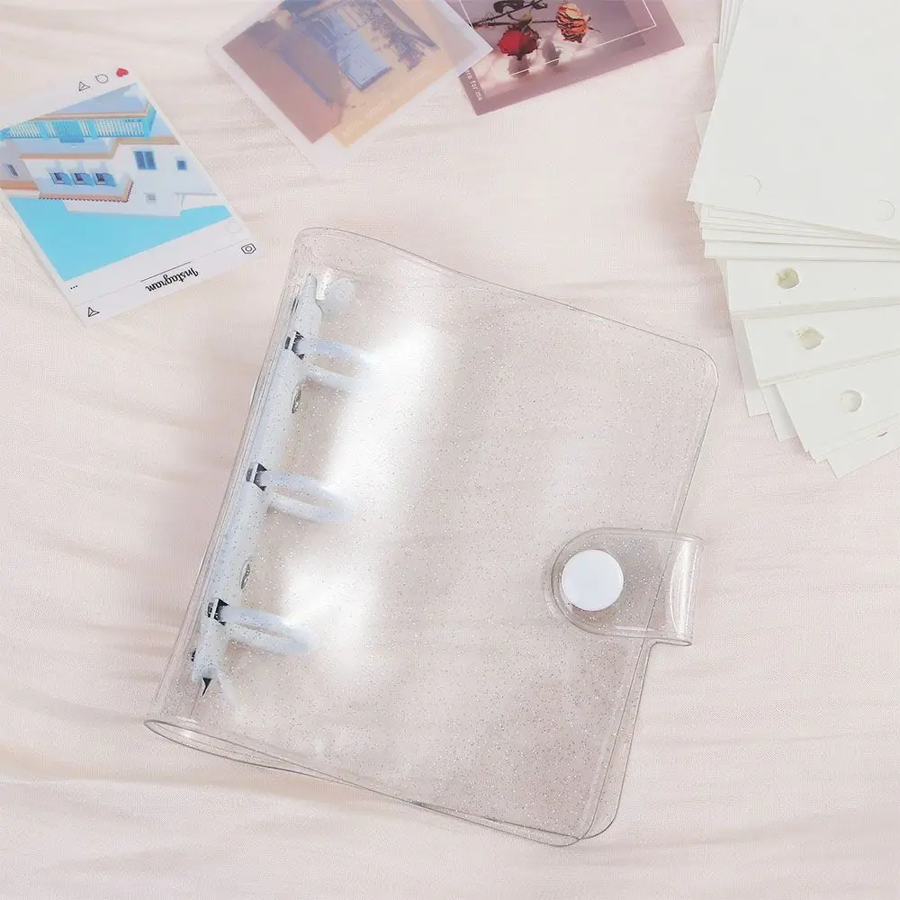 Mini Portable Notebook Pages Transparent Handbook Glitter 3 Hole Binder Clip Photo album Binder Notebook Cover Card Organizer