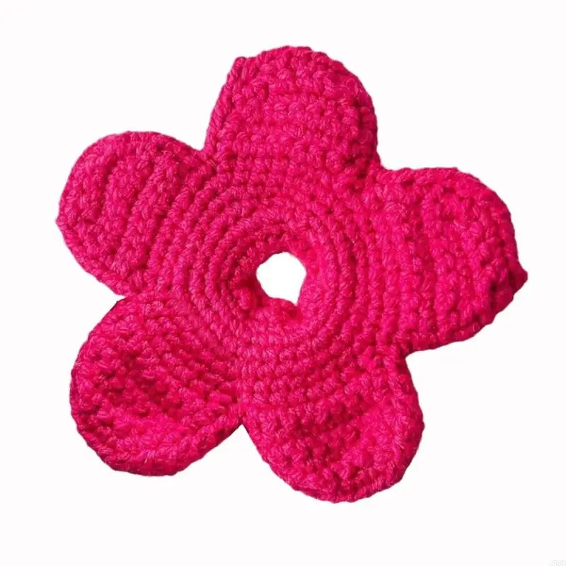 652F Crochet Hair Scrunchies Magenta Elastic Hair Rope Aesthetic Flower for Female Teenager Girl Headdress Hair Styling Tool