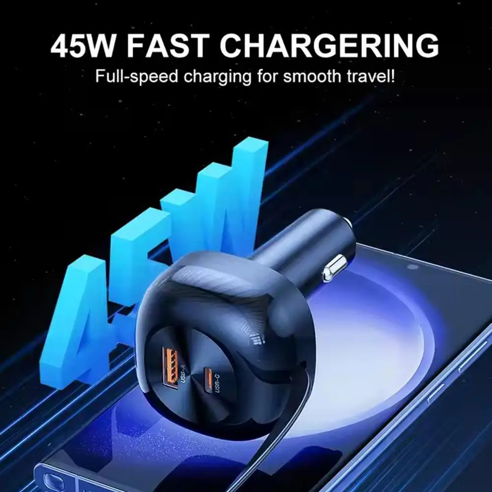 

PD81/66W 3 in 1 USBC Fast Charging Car Charger With Retractable Cable PD QC Adapter For iPhone R5S7