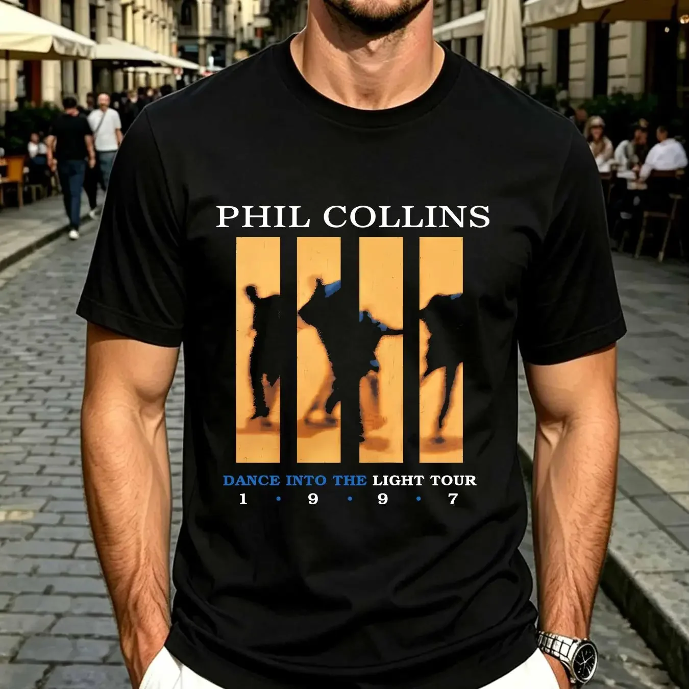 washed T Shirt Dance Intro The Light Tour Phil Collins Black Cotton RM33 long or short sleeves vintage Washed Slightly