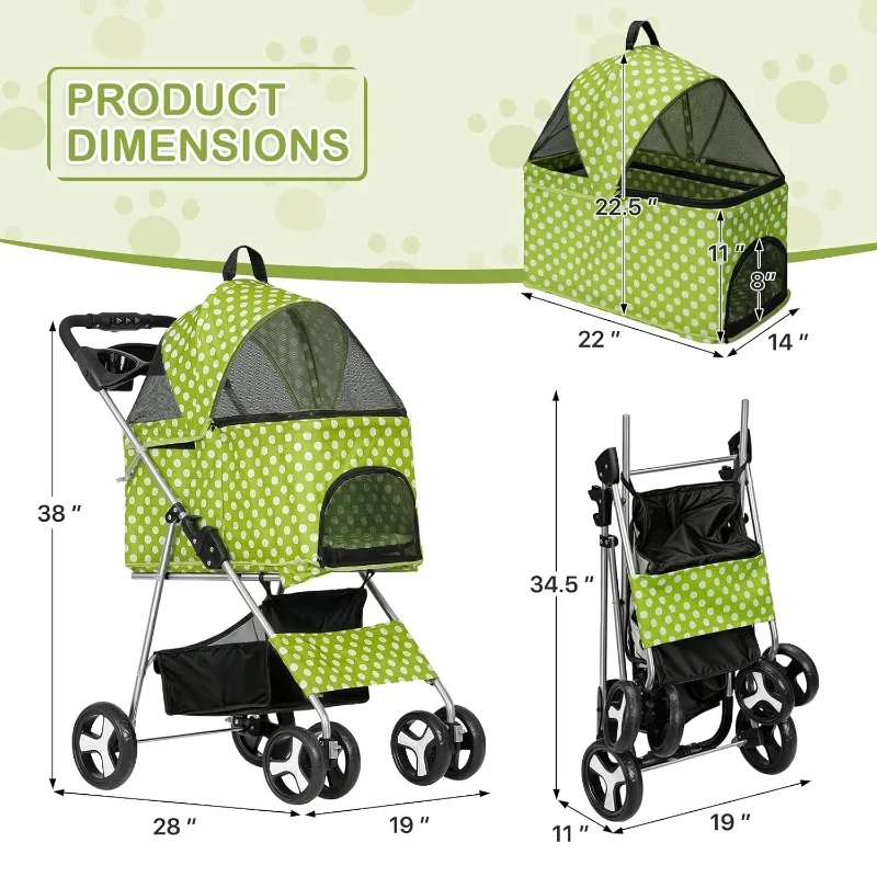 Foldable 3-in-1 Pet Stroller for Small & Medium Dogs – Detachable Carrier + Car Seat + Push-Button Entry – Smooth-Rolling 4-Whee view 8