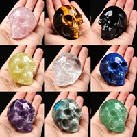 2 Inch Natural Crystal Skull Figurine Hand Carved Gemstone Amethyst Skull Statue Home Desk Decor Ornament Halloween Gift