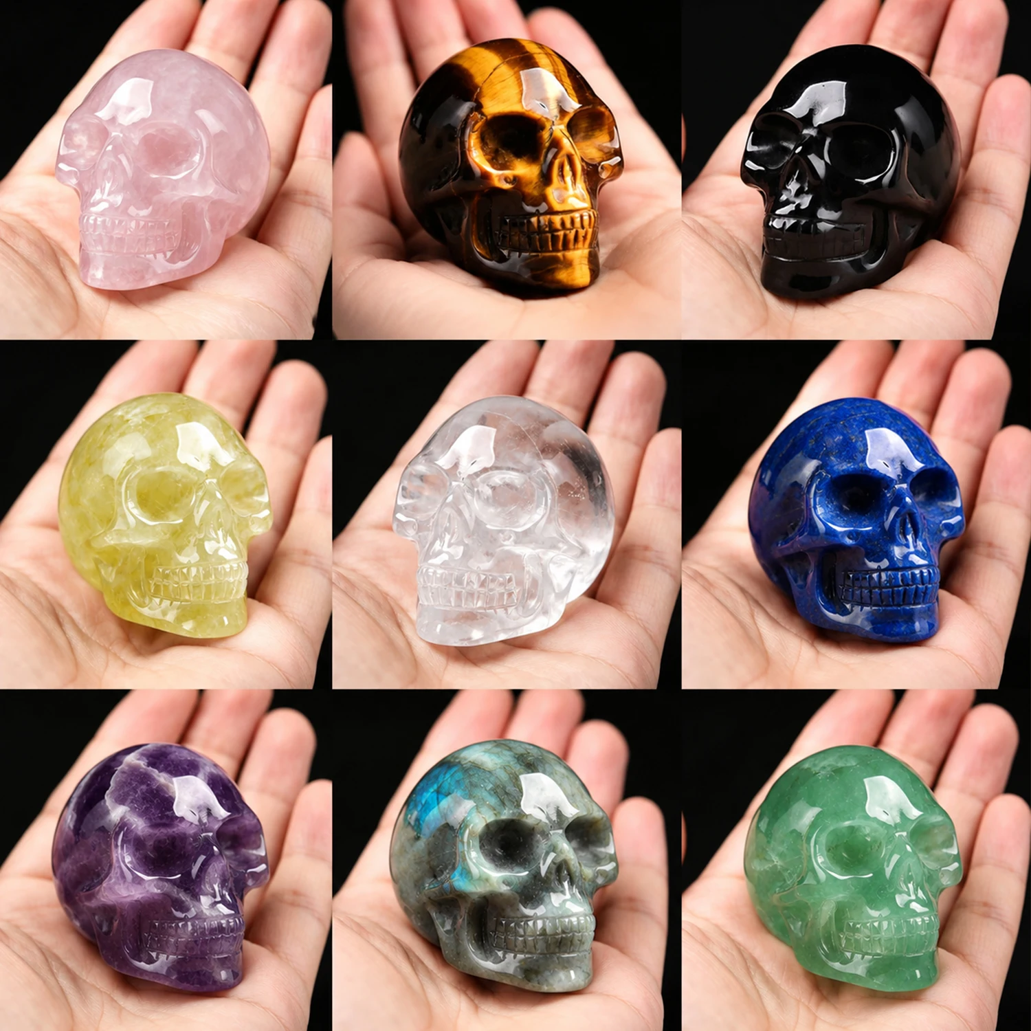2 Inch Natural Crystal Skull Figurine Hand Carved Gemstone Amethyst Skull Statue Home Desk Decor Ornament Halloween Gift