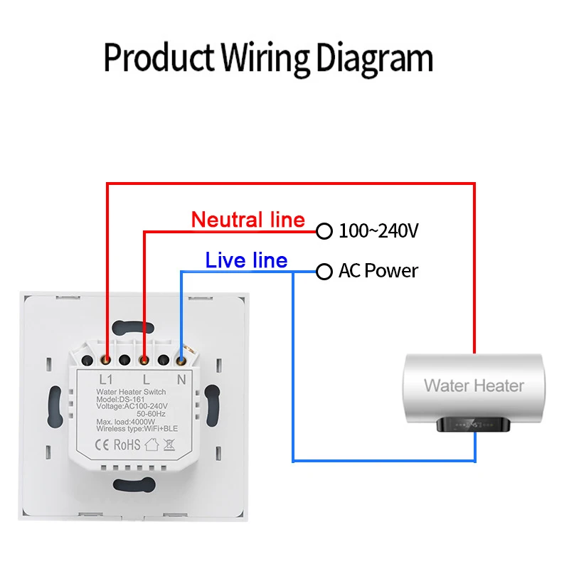 TUYA 20A Water Heater Switch Smart Wifi Touch Wall Switch Timing Remote Control Work With Google Home and Alexa