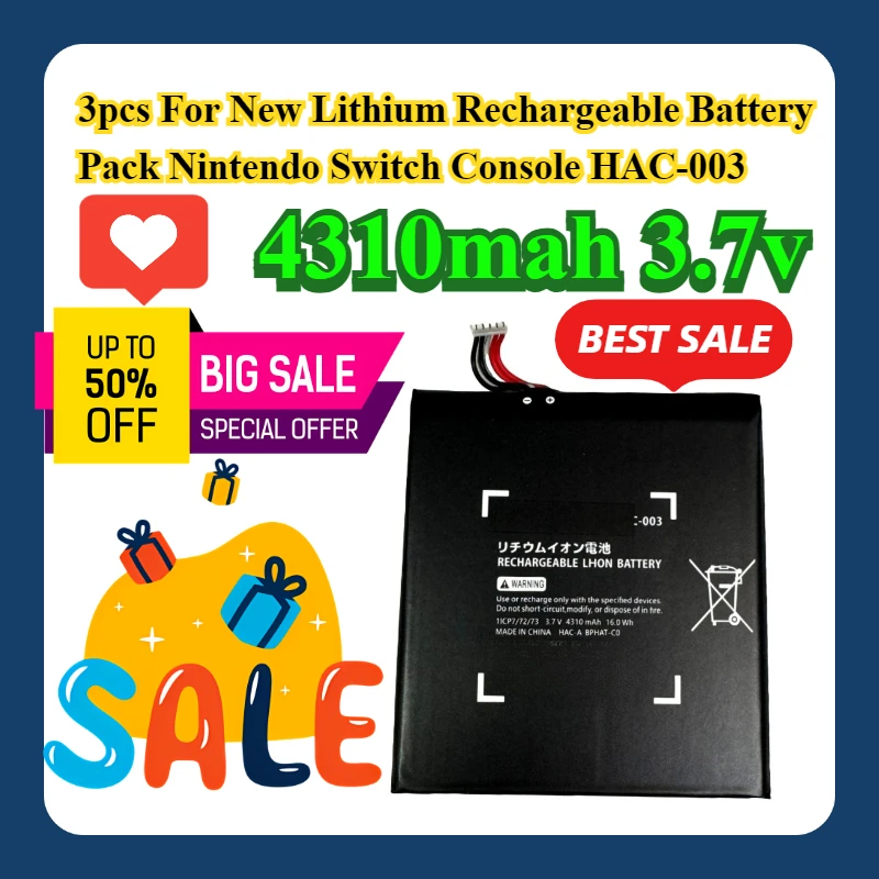 

3pcs For New Lithium Rechargeable Battery Pack Nintendo Switch Console HAC-003