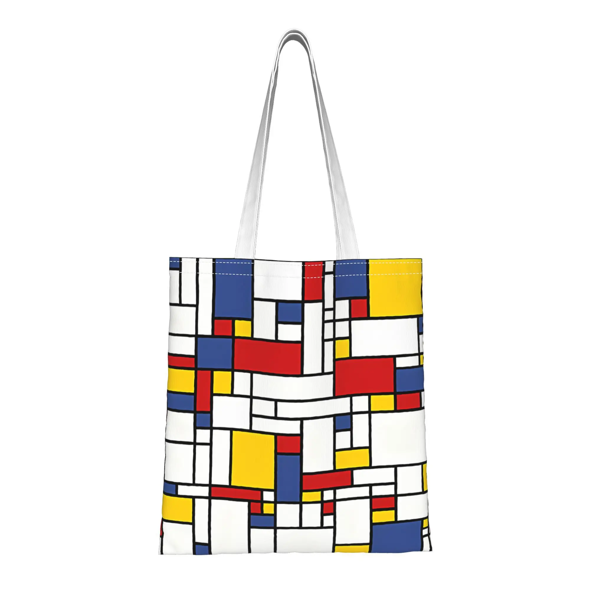 1pc Mondrian Geometric Color Block Themed Tote Shopping Bag,