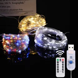 Led Copper Wire String Lights 8 modes remote control Fairy Lights Waterproof Garland DIY Christmas Wedding Party Decoration