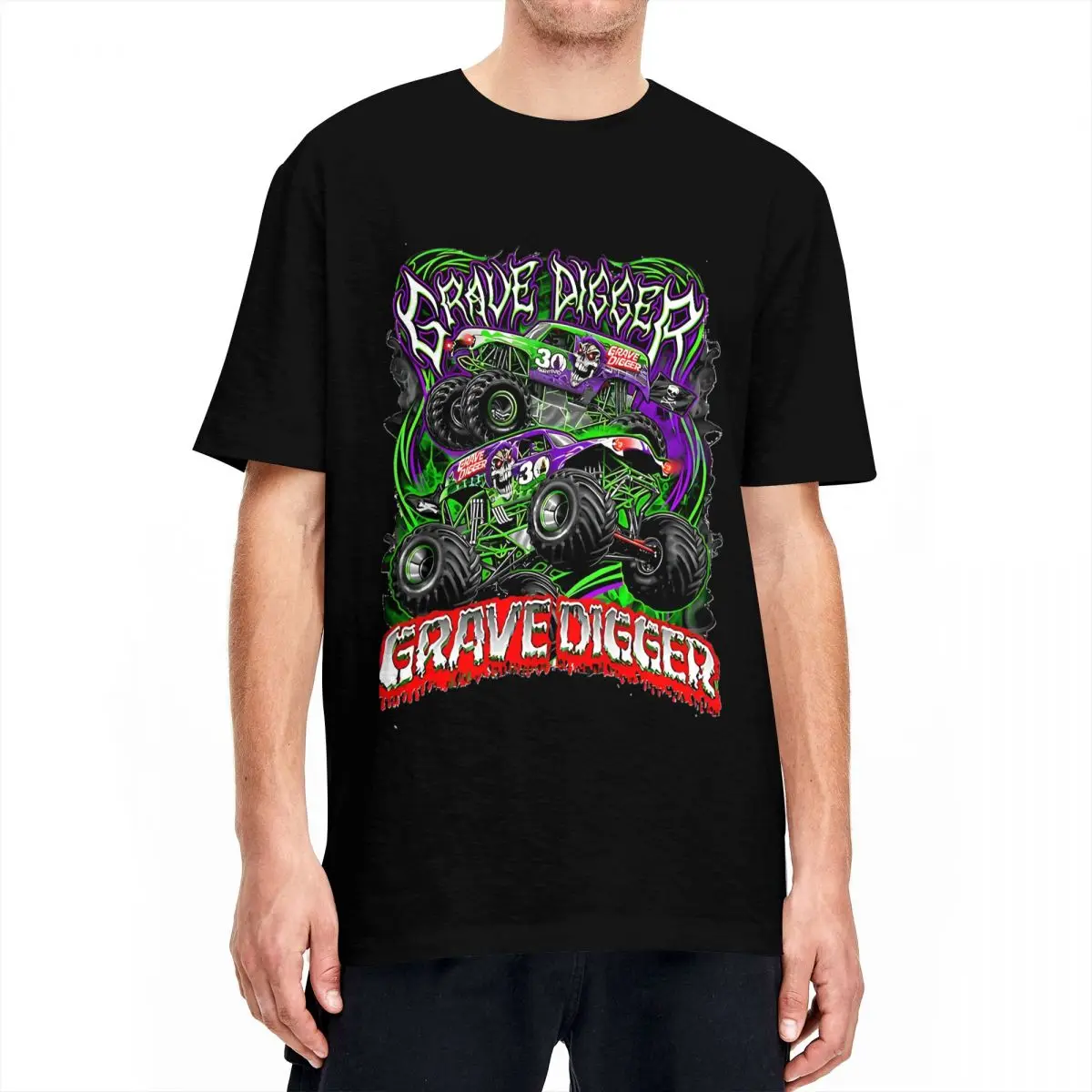 Vintage Monster Jam Grave Digger T Shirt Men Round Neck Short Sleeve Clothing Cotton Summer Clothes