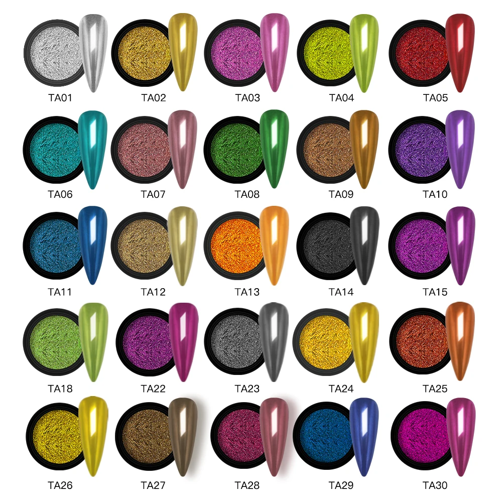 HNDO Kleurrijk Chroom Spiegelpoeder Metallic Effect Pigment Stof Manicure Nail Art Decoratie Glitter