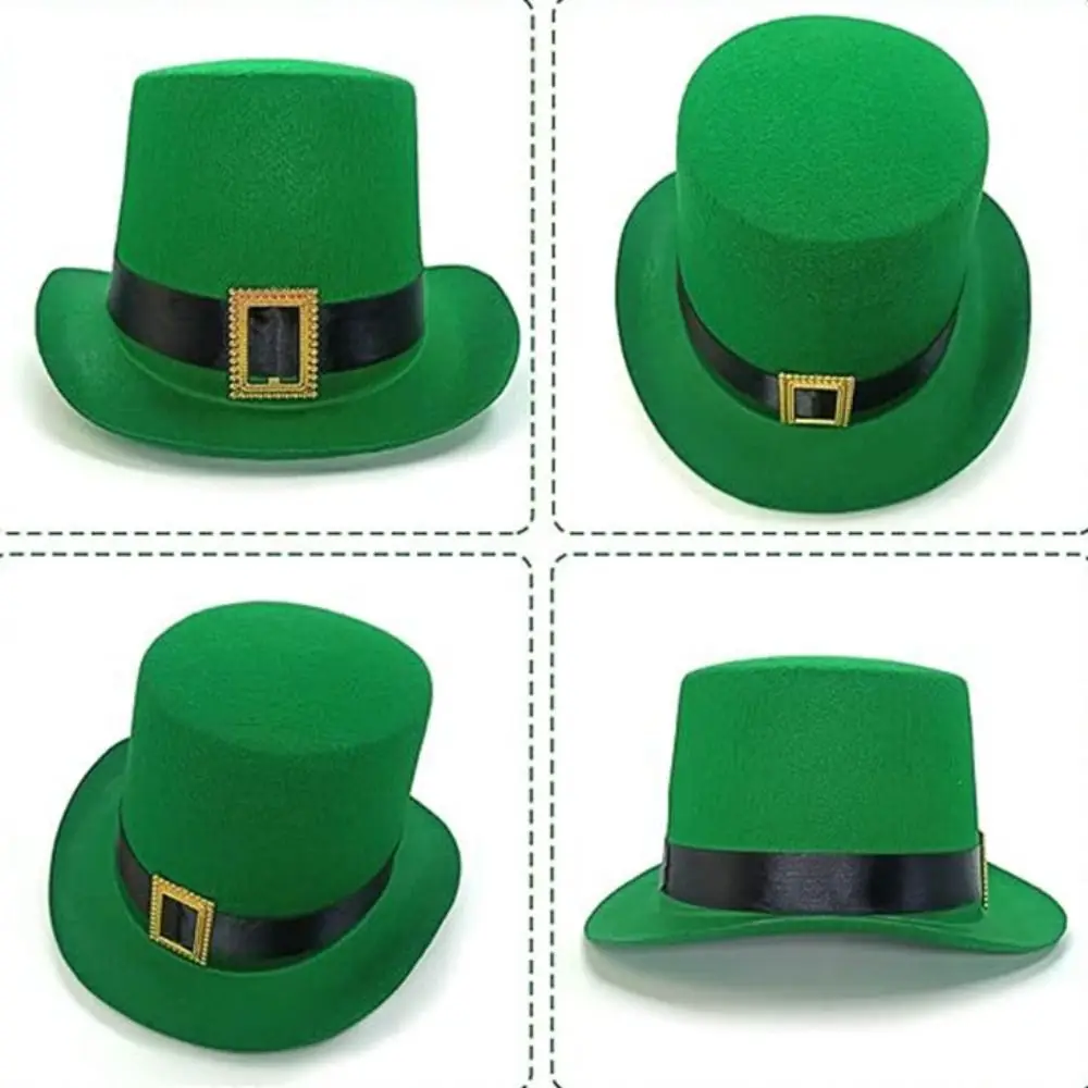 Unisex Leprechaun Hat Black Ribbon Felt St. Patrick's Day Costume Lincoln Hat Magician's Cap St. Patrick's Day Green Hat