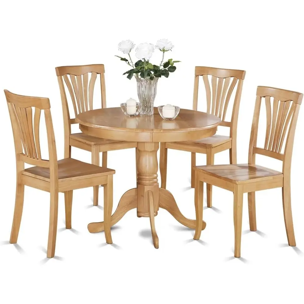 

Обеденный гарнитур ANAV5-OAK-W из 5 предметов: круглый кухонный стол на пьедестале и 4 стула, 36x36 дюймов, дуб