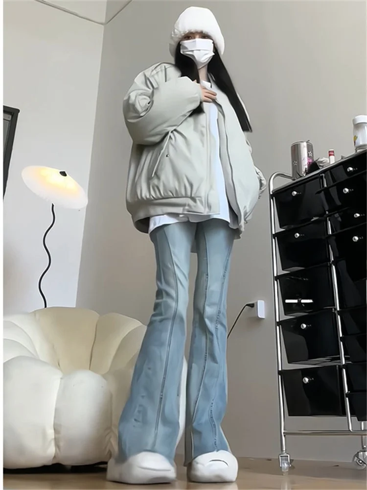 

High Waist Flared Jeans Women's Slim Fit Long Dragging Winter Season Deep Blue Color Bootcut Pants High And Extended Cuff