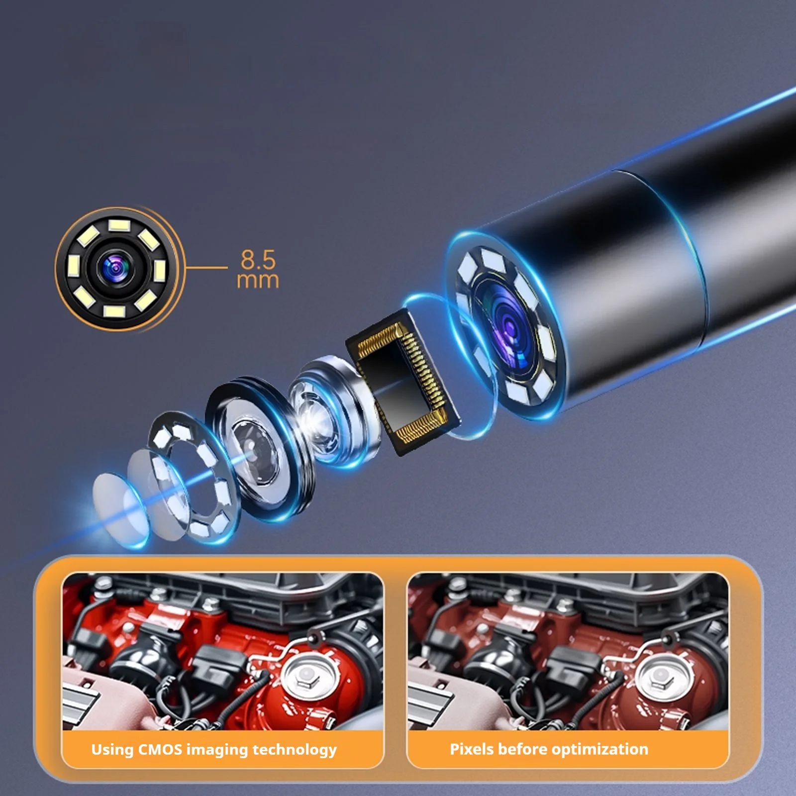 Endoscope Camera with Light Handheld Borescope 4.3" IPS Screen 1080P HD 8 Adjustable LED Lights IP67 Waterproof 16.4FT